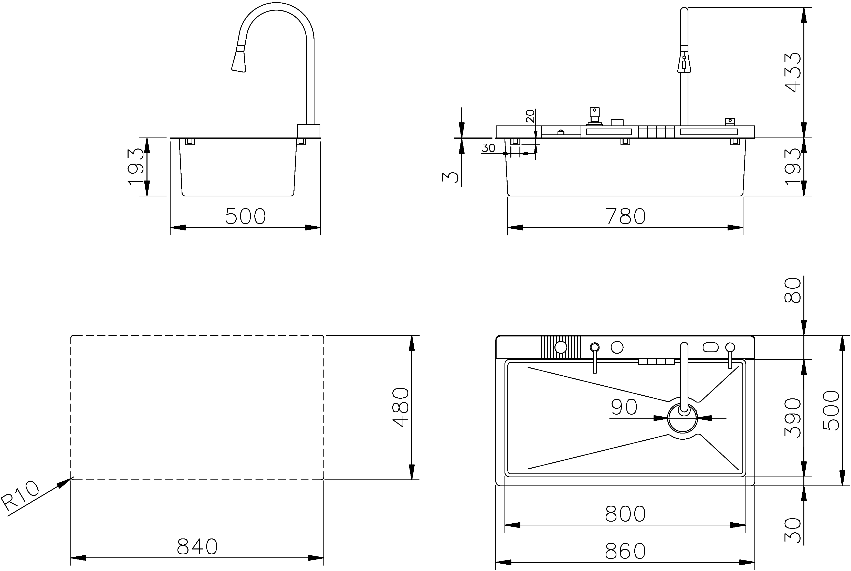Disegno tecnico vasca multifunzione LYD9009